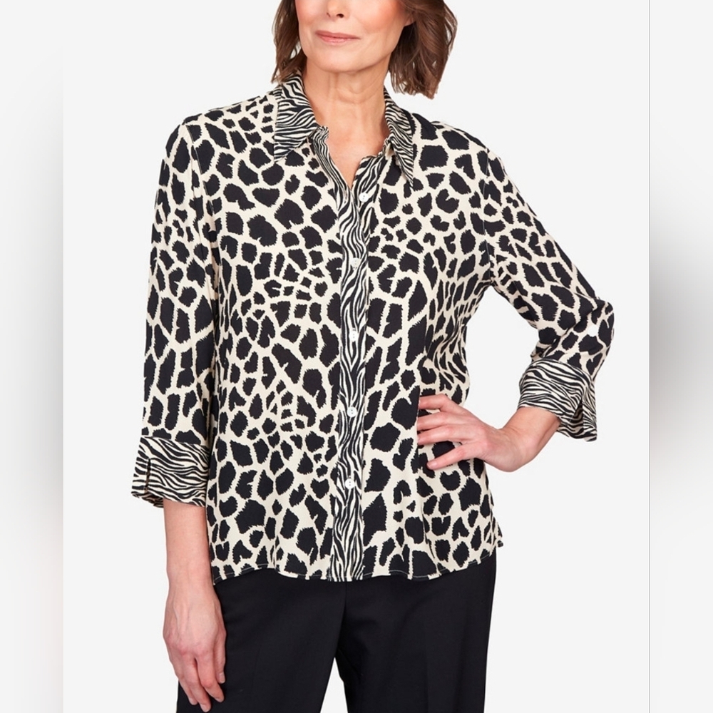 Alfred Dunner Marrakech Mixed Animal Print Button Down Shirt